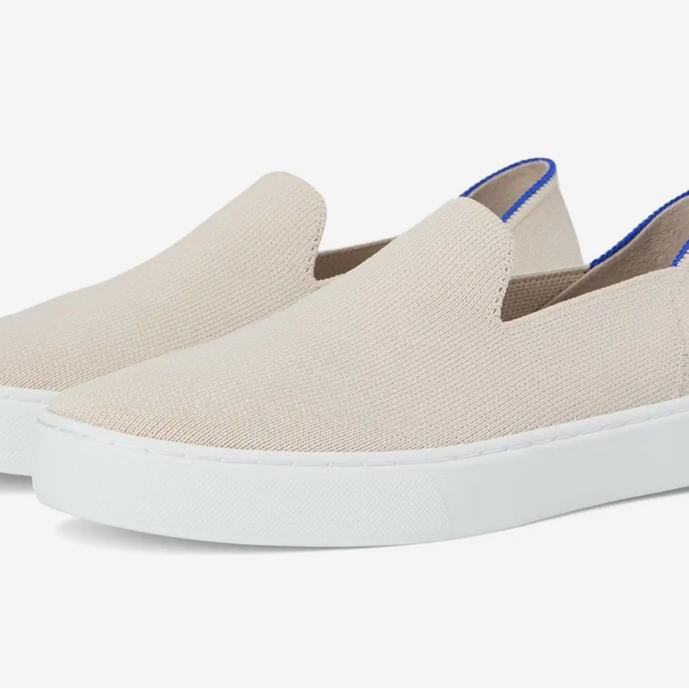 Rothy's Beige and Blue Slip-On Sneakers